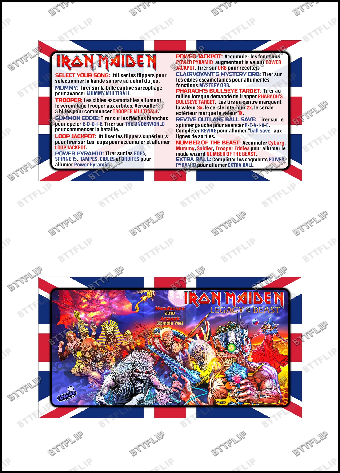Stern Iron Maiden 2018 PRO Game Cards Instructions Pinball Custom Apron Printed Rules V1 / V2
