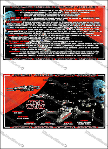 Instrucciones de las tarjetas de juego Stern Star Wars 2017, delantal personalizado de pinball, reglas impresas V1