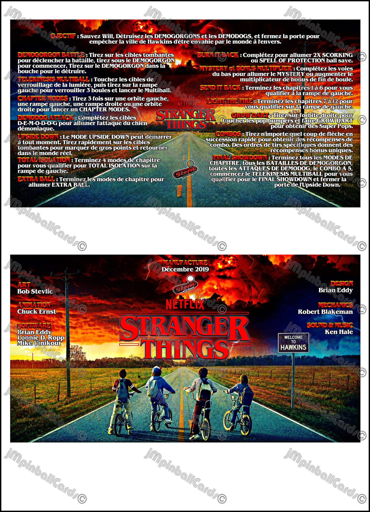 Stern Stranger Things 2019 Jeu Cartes Instructions Flipper Custom Apron règles imprimées V1