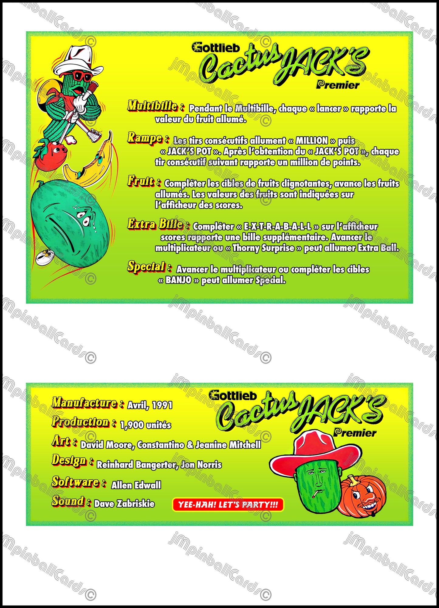 Gottlieb Cactus Jack's 1991 Game Cards Instructions Pinball Custom Apron Printed Rules V2