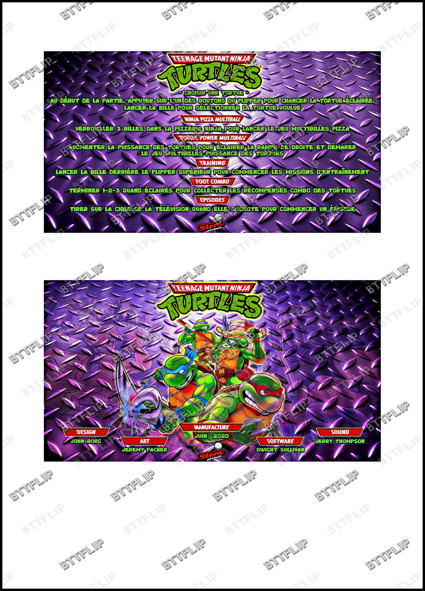 Stern Ninja Turtles 2020 Jeu Cartes Instructions Flipper Custom Apron règles imprimées V2