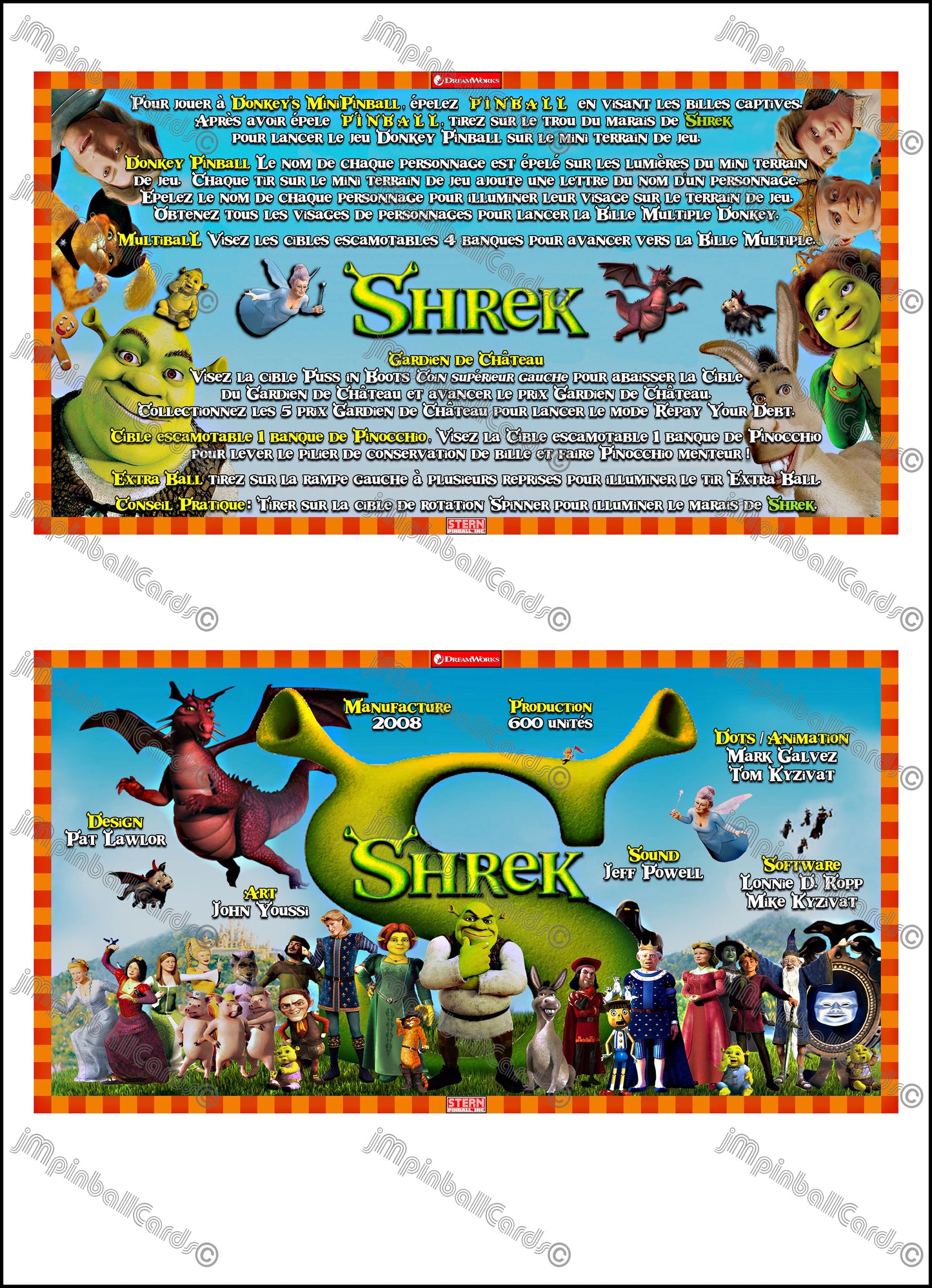 Instrucciones de las tarjetas del juego Stern Shrek 2008, reglas de las tarjetas de pinball con delantal impreso personalizado V2