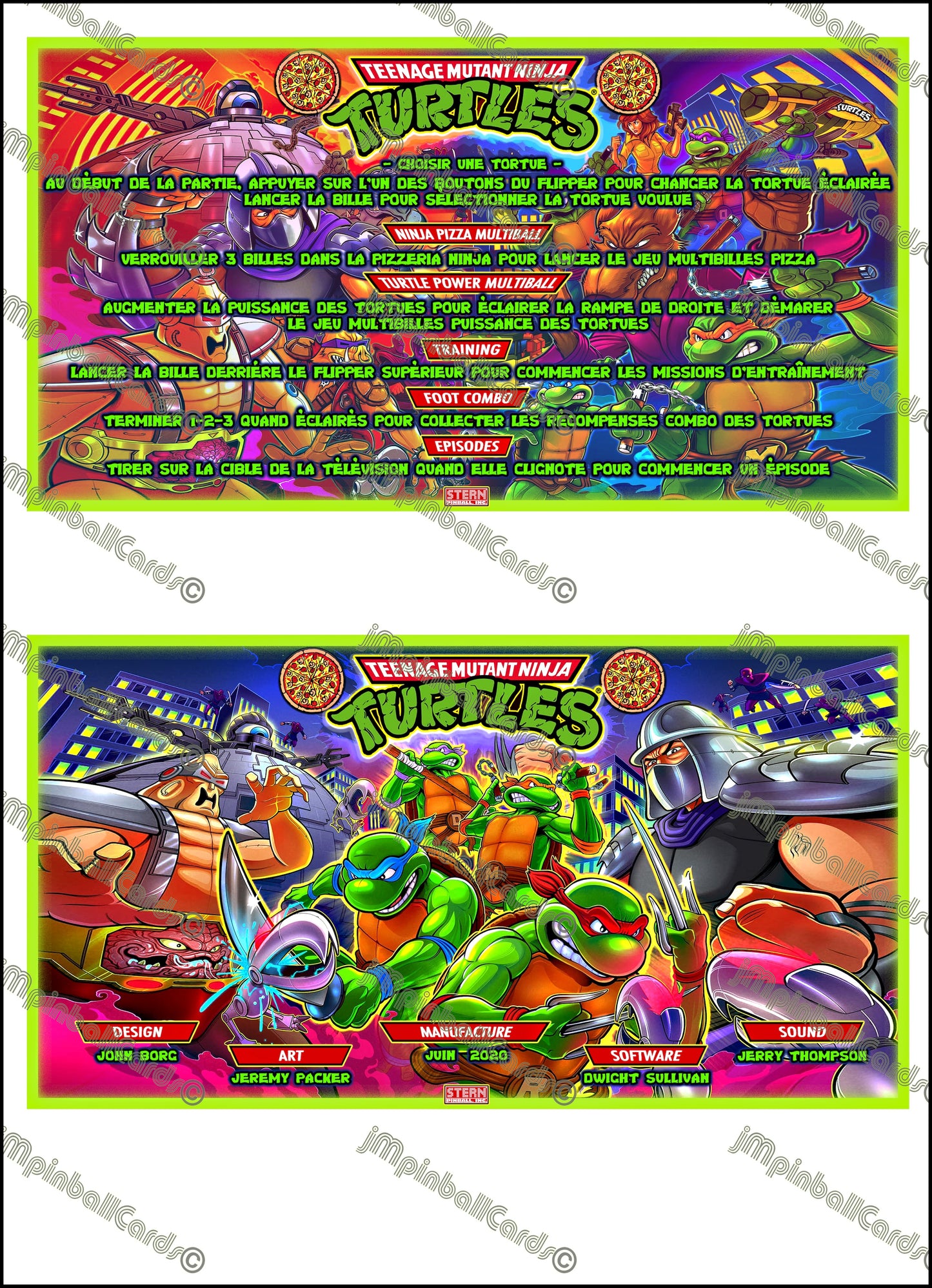Stern Ninja Turtles 2020 Jeu Cartes Instructions Flipper Custom Apron règles imprimées V3