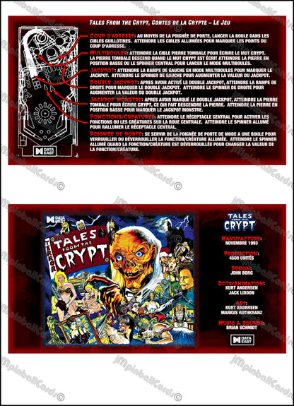 Instrucciones de las tarjetas del juego Data East Tales From The Crypt 1993, delantal personalizado de pinball, reglas impresas V4
