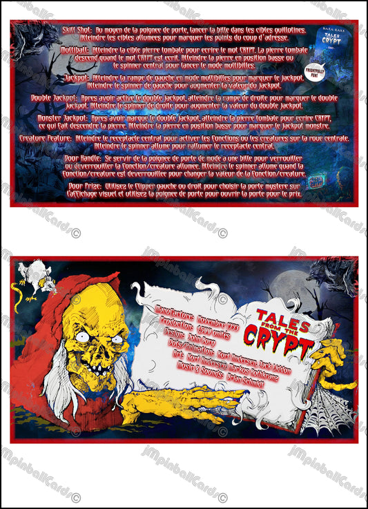 Instrucciones de las tarjetas del juego Data East Tales From The Crypt 1993, delantal personalizado de pinball, reglas impresas V5