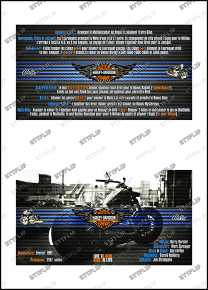 Bally Harley Davidson 1991 Juego Cartas reglas Instrucciones Pinball Custom Delantal