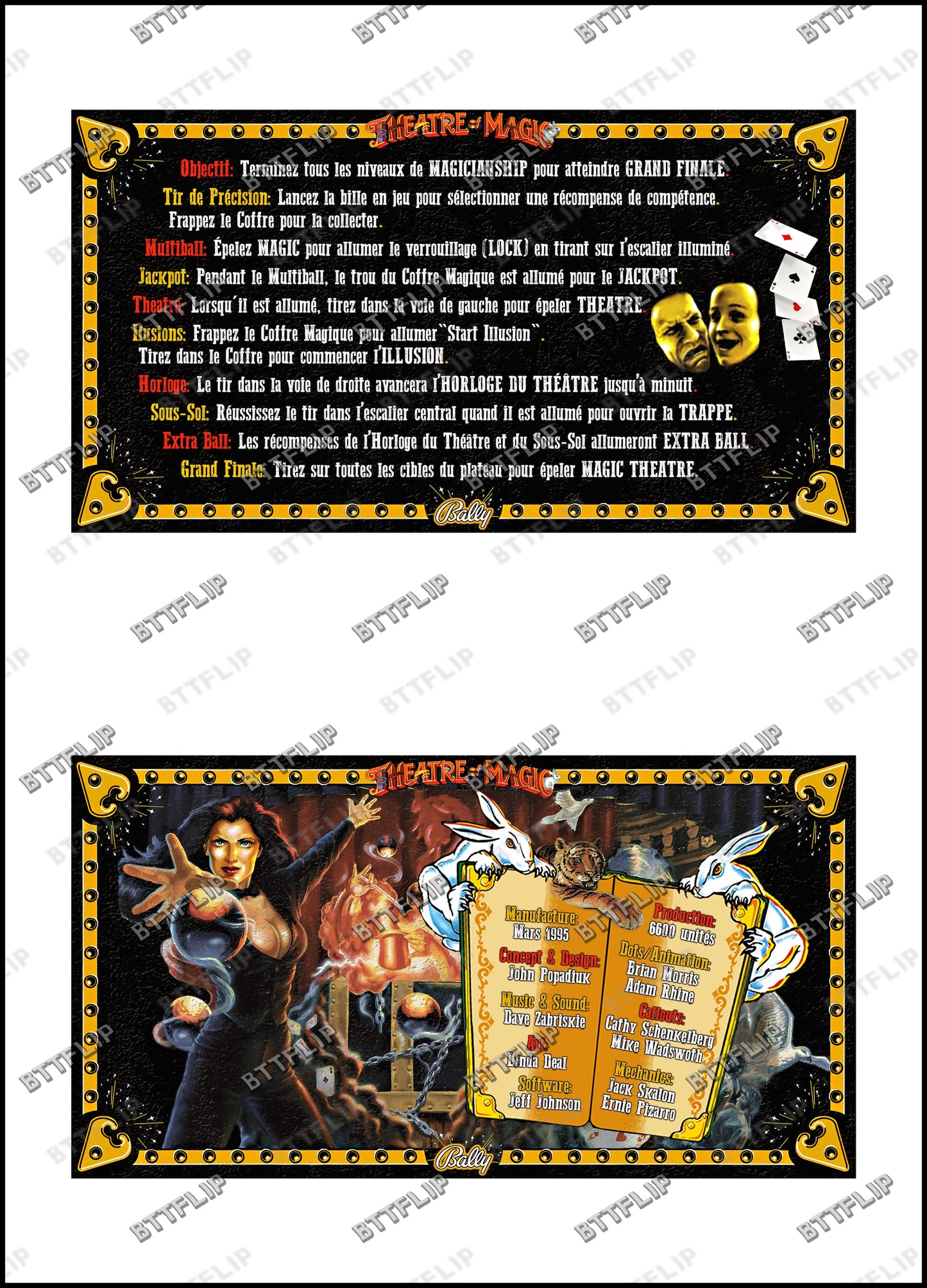Bally Theatre Of Magic 1995 Juego Cartas Reglas Instrucciones Flipper Delantal Personalizado
