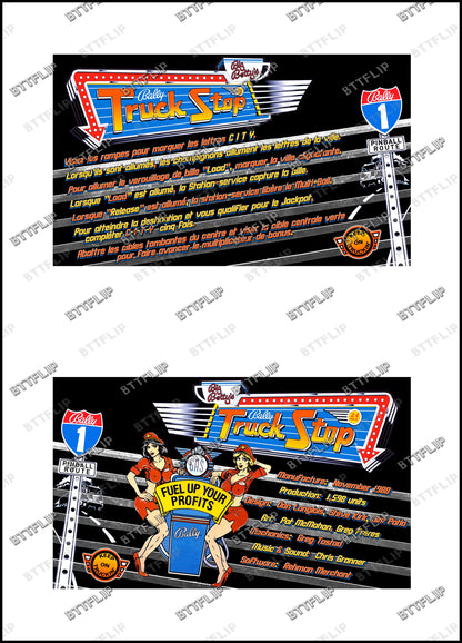 Bally Truck Stop 1988 Pinball Game Cards Rules Instructions Custom Apron