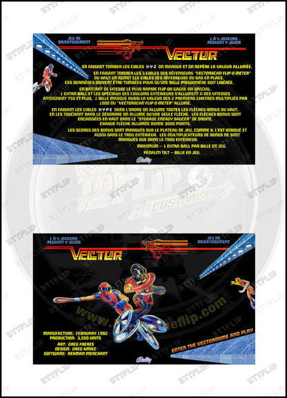 Instruction cards custom apron flipper Bally Vector 1982 (set of 2)