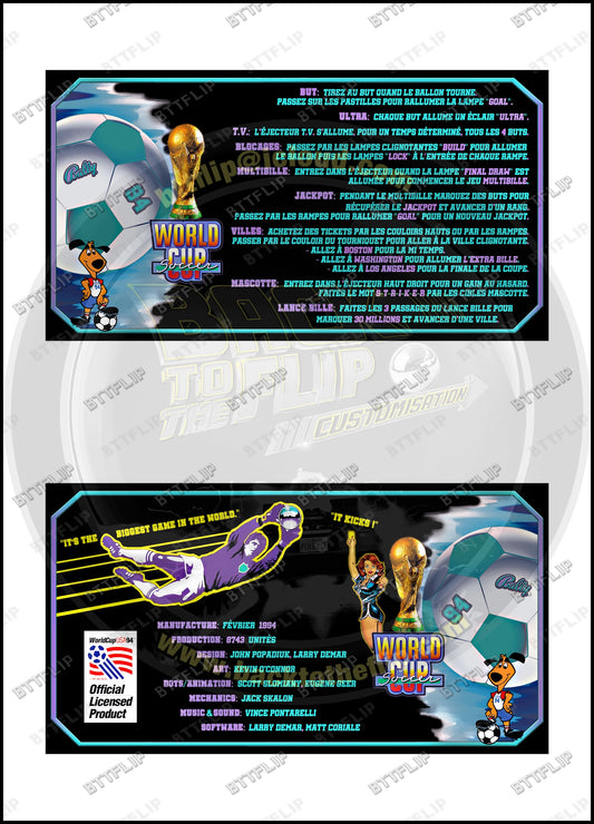 Tarjetas de instrucciones para delantal personalizado (apron flipper) Bally World Cup Soccer USA 1994 BK (juego de 2)
