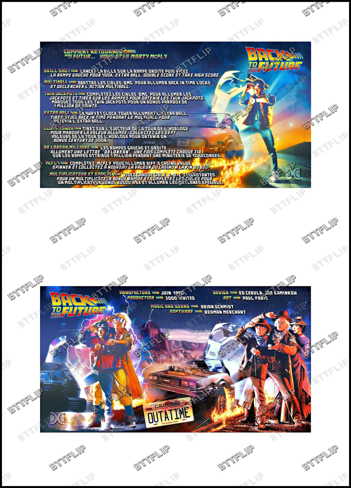 Instrucciones de las tarjetas del juego Data East Back To The Future 1990, delantal personalizado de pinball, reglas impresas
