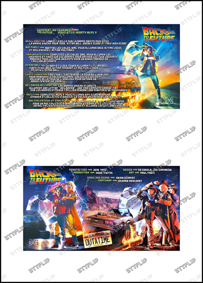 Instrucciones de las tarjetas del juego Data East Back To The Future 1990, delantal personalizado de pinball, reglas impresas
