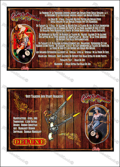 Bally Eight Ball Deluxe 1981 (F) Game Cards Instructions Pinball Custom Apron Printed Rules M-1508-98F