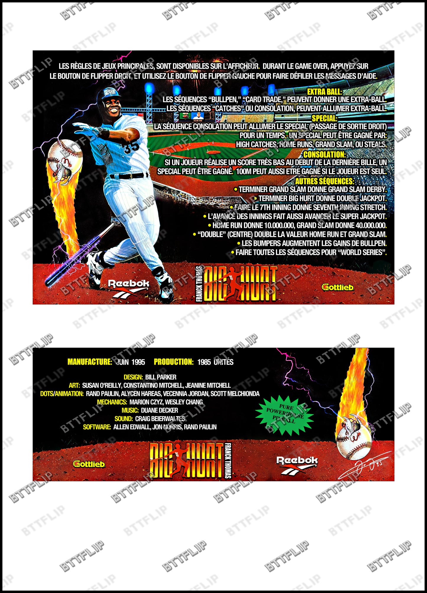 Gottlieb Big Hurt 1985 Juego Cartas Reglas Instrucciones Pinball Delantal Personalizado