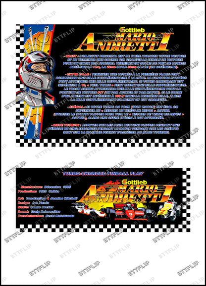 Gottlieb Mario Andretti 1995 Juego Cartas reglas Instrucciones Pinball Custom Delantal