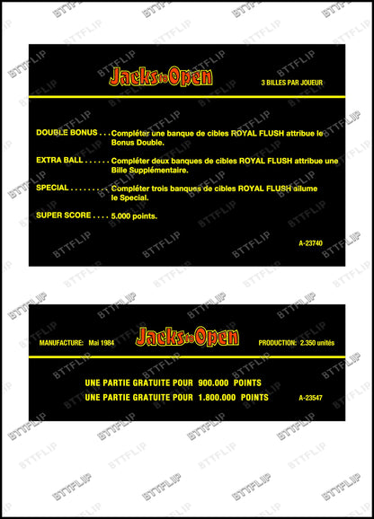 Gottlieb Jacks To Open 1984 Juego de Cartas Reglas Instrucciones Flipper Delantal Personalizado