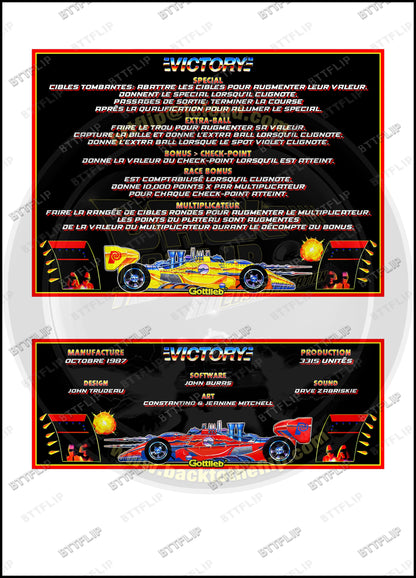 Cartes d'instructions custom apron flipper Gottlieb Victory 1987 (set de 2)