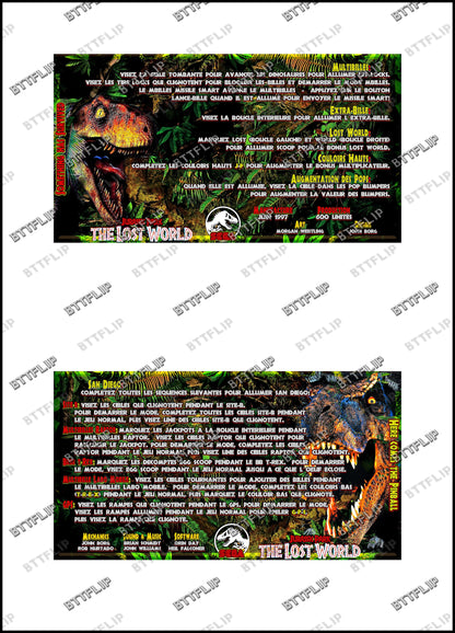 SEGA The Lost World Jurassic Park 1997 Game Cards Rules Instructions Pinball Custom Apron