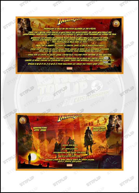 Cartes d'instructions custom apron flipper Stern Indiana Jones 2008 (set de 2)