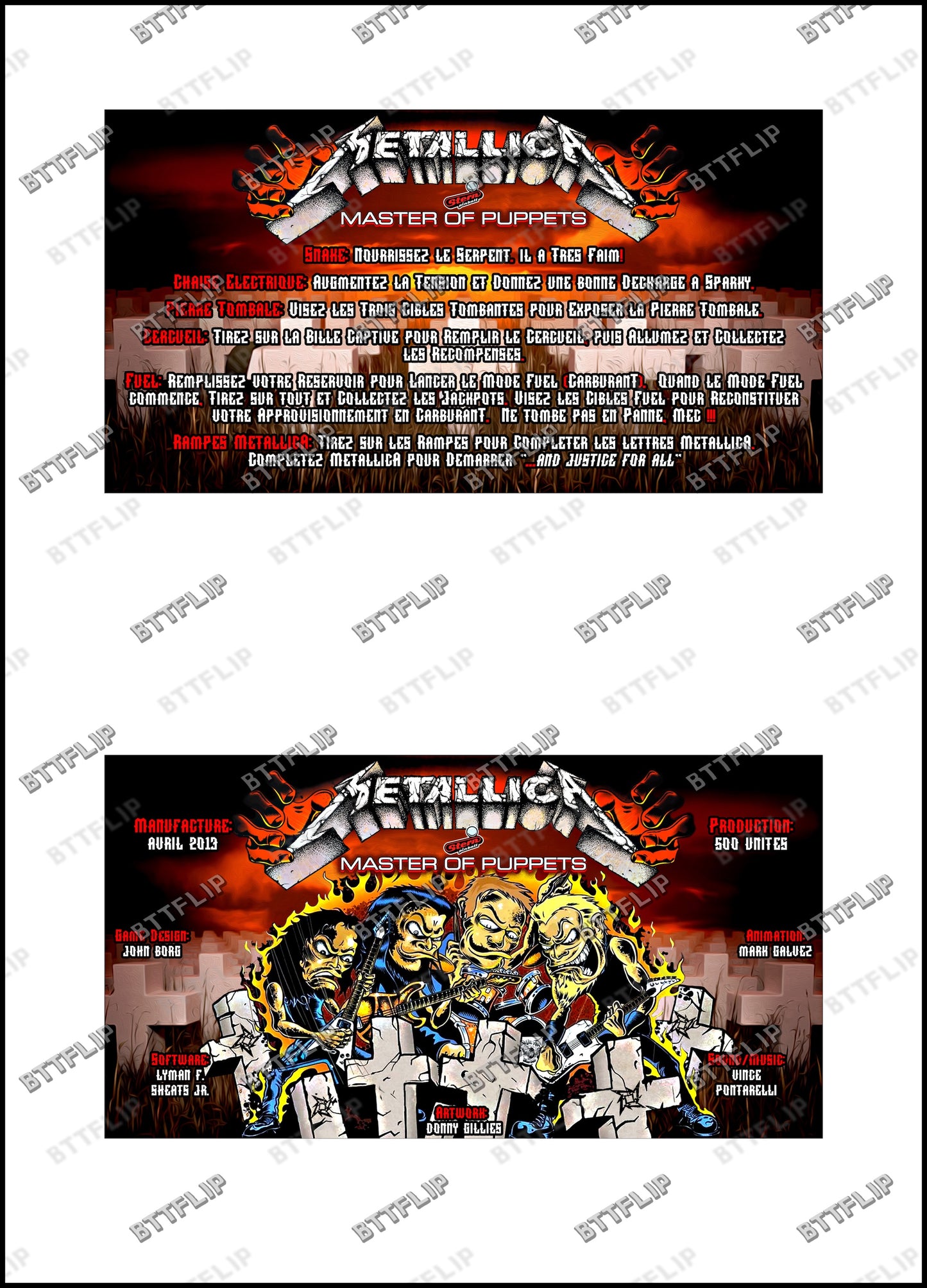 Stern Metallica Master Of Puppets 2013 Card Game Rules Instructions Pinball Custom Apron