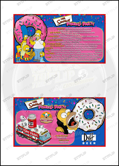 Cartes d'instructions custom apron flipper Stern The Simpsons Pinball Party 2003 (set de 2)