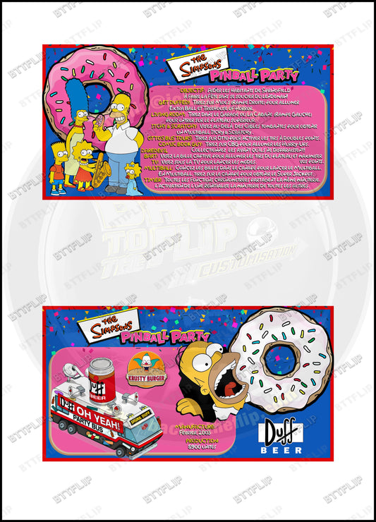 Cartes d'instructions custom apron flipper Stern The Simpsons Pinball Party 2003 (set de 2)