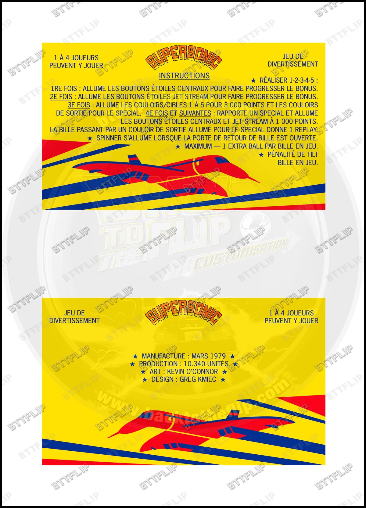 Cartes d'instructions custom apron flipper Bally Supersonic 1979 V1 (set de 2)