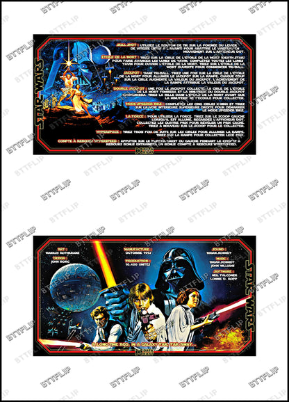 Data East Star Wars 1992 Juego Tarjetas Reglas Instrucciones Flipper Custom Apron V1