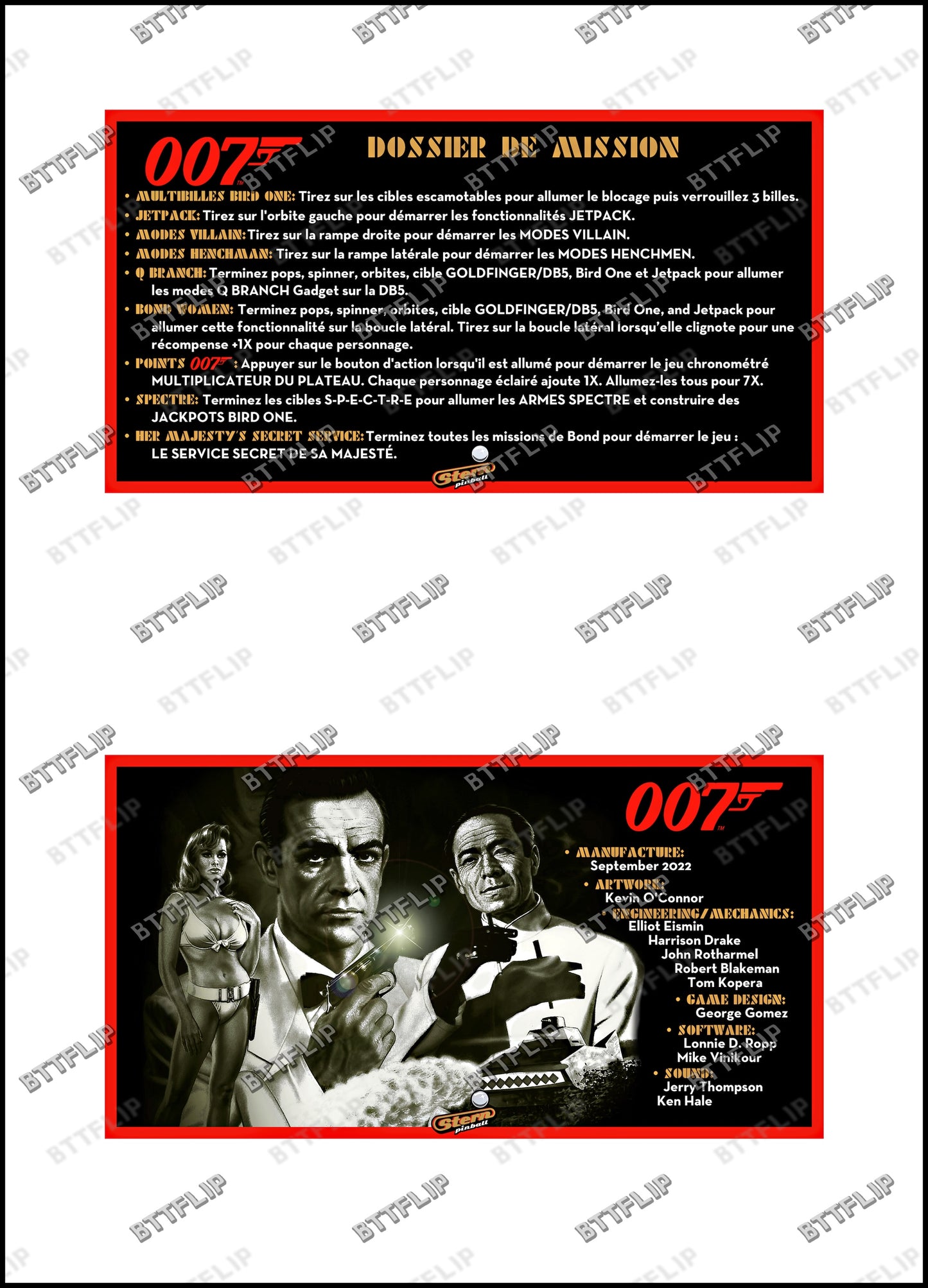 Stern 007 James Bond Dr No 2022 Game Cards Rules Instructions Pinball Custom Apron V1