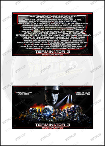 Custom instruction cards apron flipper Stern Terminator 3 Rise of the Machines 2003 V1 (set of 2)