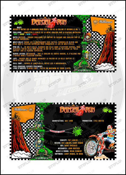 Williams Banzai Run 1988 Game Cards Rules Instructions Pinball Custom Apron
