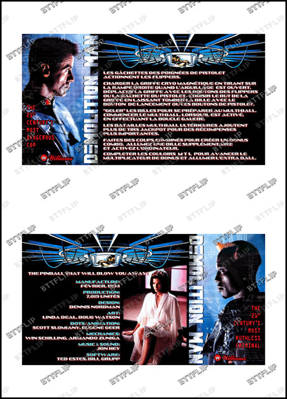 Williams Demolition Man 1994 Game Cards Instructions Pinball Custom Apron Printed Rules
