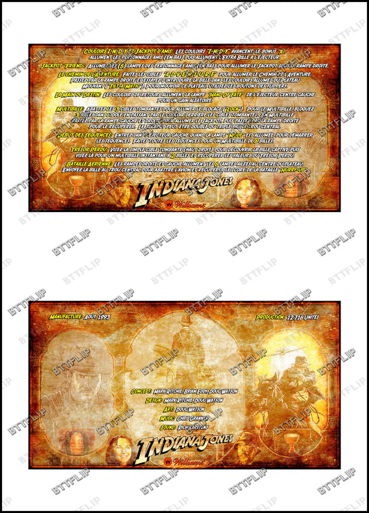 Williams Indiana Jones 1993 Pinball Game Cards Rules Instructions Custom Apron V1