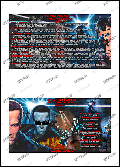 Williams T2 Terminator 2 1991 Juego Cartas Reglas Instrucciones Pinball Custom Apron V1