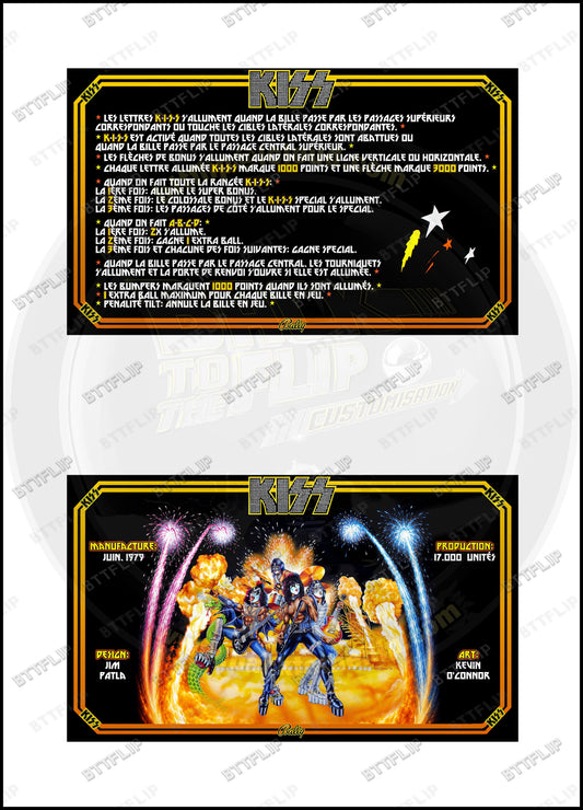 Bally KISS 1979 Juego de Cartas Reglas Instrucciones Flipper Delantal Personalizado