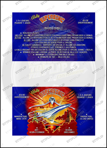 Cartes d'instructions custom apron flipper Bally Supersonic 1979 V2 (set de 2)