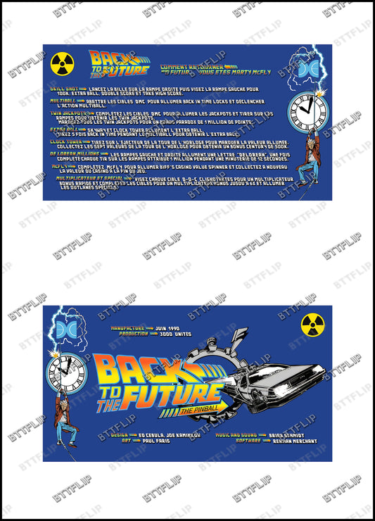 Data East Back To The Future 1990 Jeu Cartes règles Instructions Flipper Custom Apron V2