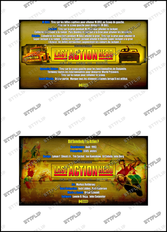 Data East Last Action Hero 1993 Game Cards Rules Instructions Pinball Custom Apron V2