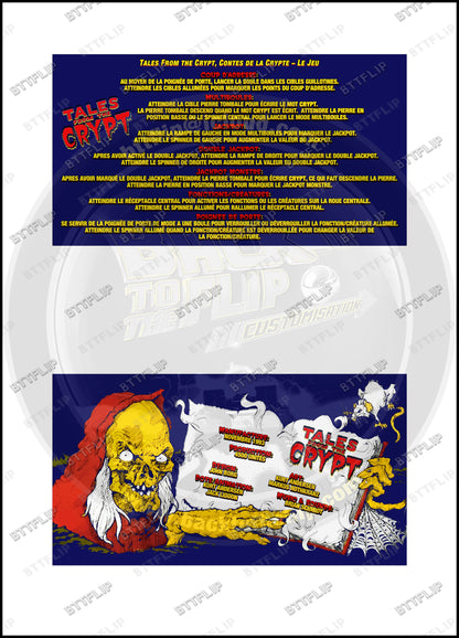 Instrucciones de las tarjetas del juego Data East Tales From The Crypt 1993, delantal personalizado de pinball, reglas impresas V2