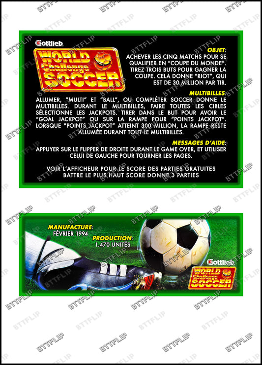 Reglas e instrucciones del juego Gottlieb World Challenge Soccer 1994 (delantal personalizado de pinball V2)