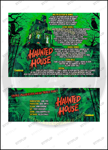 Custom instruction cards apron flipper Gottlieb Haunted House 1982 V2