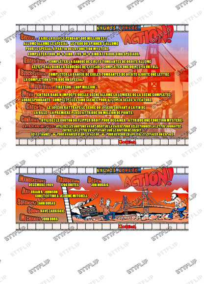 Gottlieb Light Camera Action 1989 Juego Cartas Reglas Instrucciones Pinball Custom Delantal V2