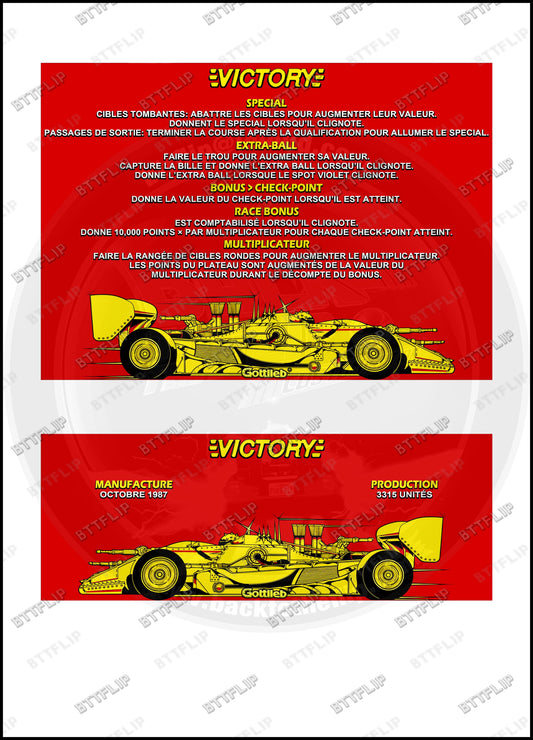 Cartes d'instructions custom apron flipper Gottlieb Victory 1987 V2 (set de 2)
