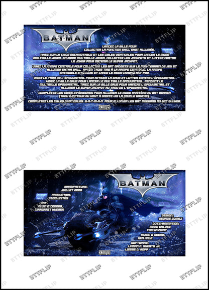 Stern Batman El Caballero Oscuro 2008 Juego de cartas reglas Instrucciones Pinball Delantal personalizado V2