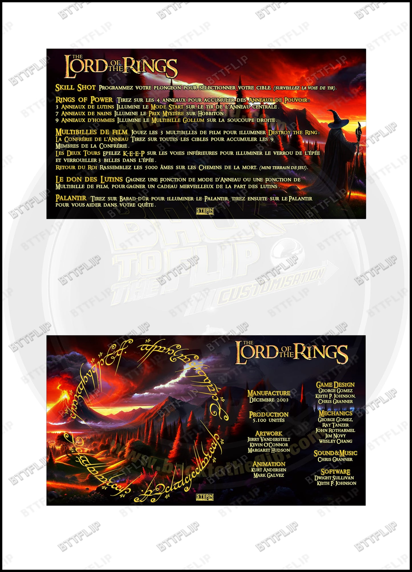 Stern The Lord Of The Rings 2003 Card Game Rules Instructions Pinball Custom Apron V2