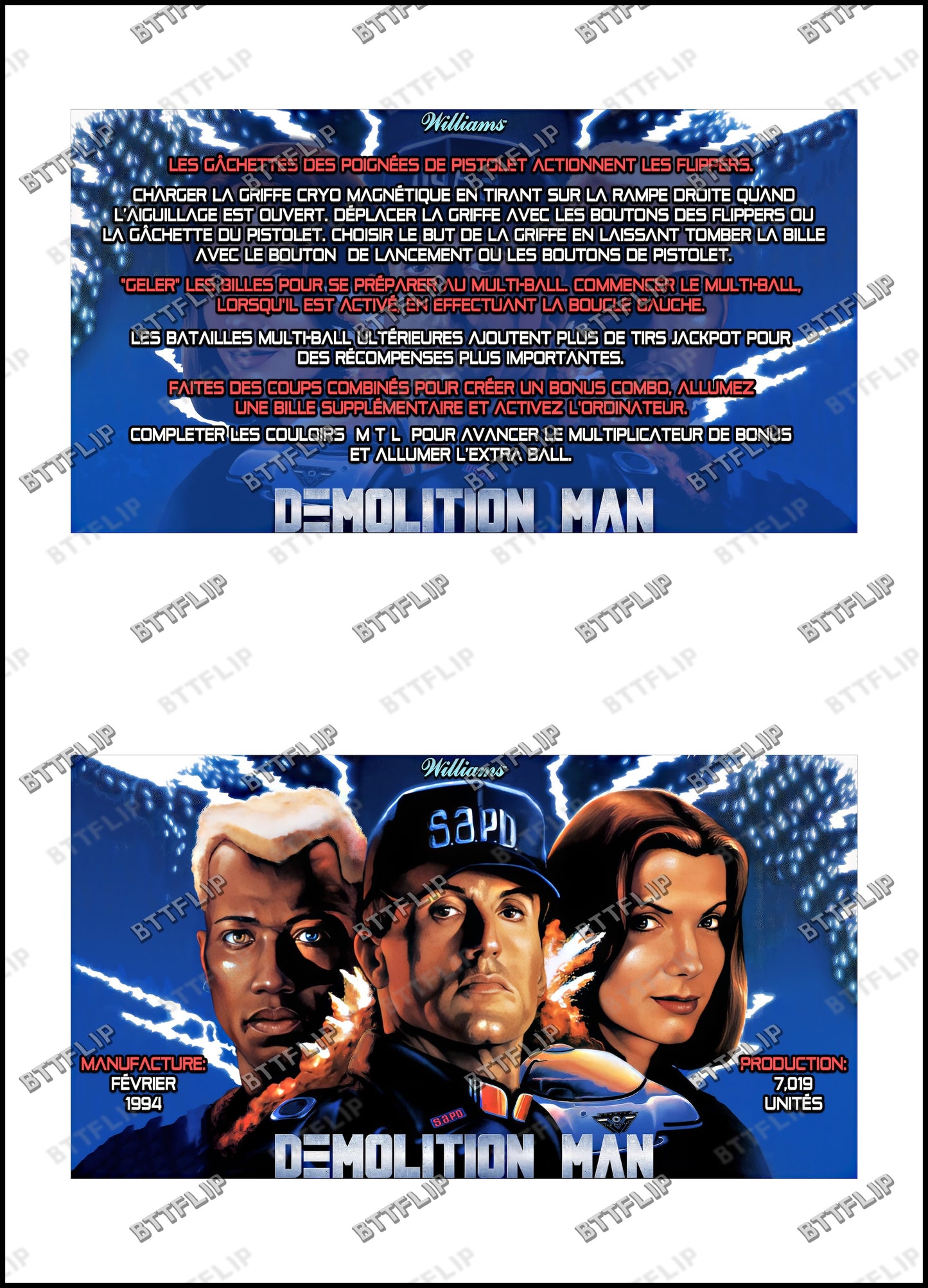 Williams Demolition Man 1994 Juego de cartas, reglas e instrucciones Pinball Delantal personalizado V2