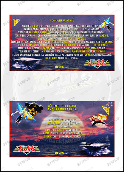 Williams F-14 Tomcat 1987 Jeu Cartes règles Instructions Flipper Custom Apron V2