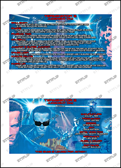 Williams T2 Terminator 2 1991 Juego Cartas reglas Instrucciones Pinball Custom Apron V2