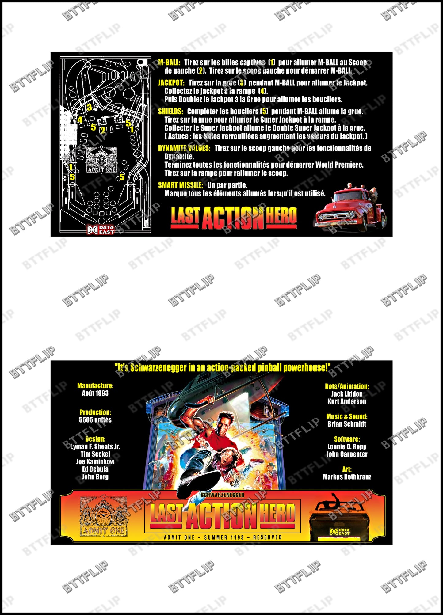 Data East Last Action Hero 1993 Juego Cartas reglas Instrucciones Pinball Delantal Personalizado V3
