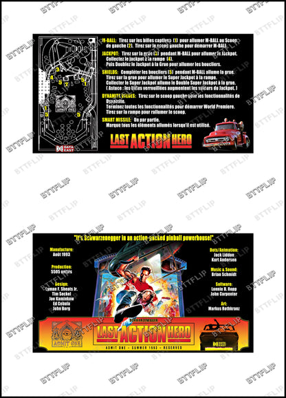 Data East Last Action Hero 1993 Juego Cartas reglas Instrucciones Pinball Delantal Personalizado V3